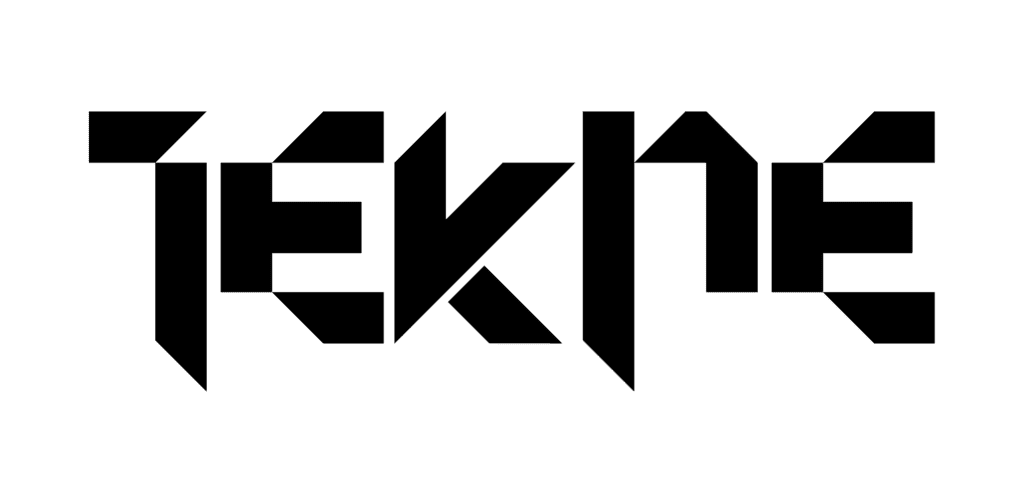 Black angular text spelling "TEKNE" on a white background.